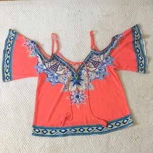 Open shoulder floral shirt